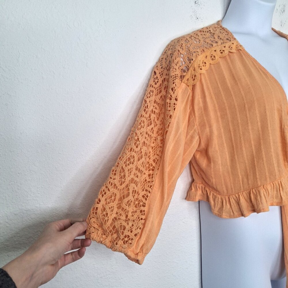American Eagle Crochet Bolero Top Sz L Relaxed Cover Up Boho Cottagecore - Picture 4 of 16